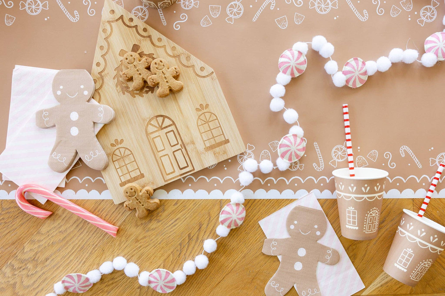 GBD1039 - Gingerbread Pink Stripe Paper Dinner Napkin