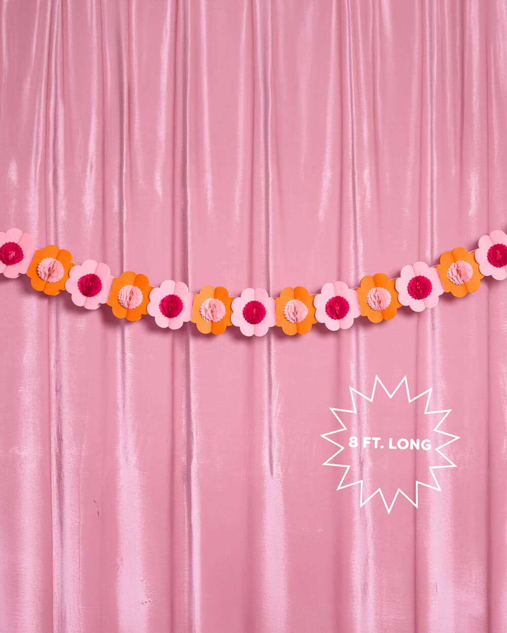 Flower Garland - 3D paper 10 ft banner, pink, orange, kids
