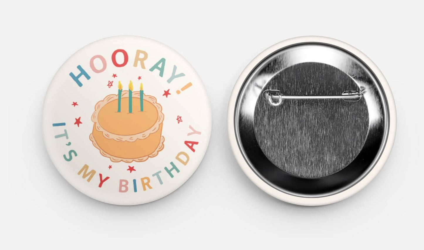 2.25" Hooray It's My Birthday Vintage Cake Button Pin Badge