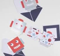 Robot Concertina Valentine Cards & Stickers (x 12)