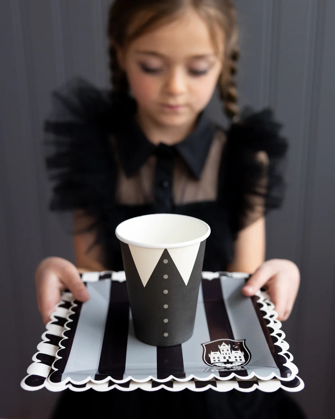 PARTY MORE TONAL BLACK STRIPE PAPER PLATE