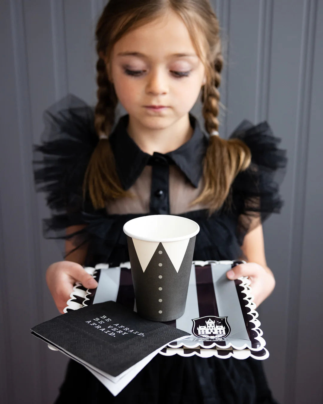 PARTY MORE TONAL BLACK STRIPE PAPER PLATE