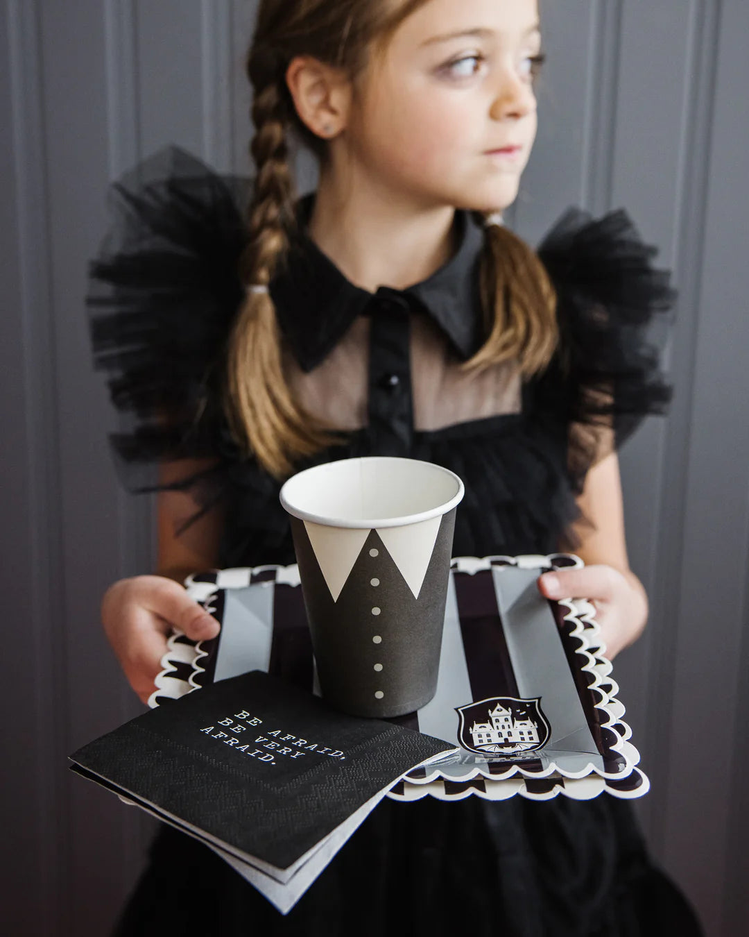 PARTY MORE TONAL BLACK STRIPE PAPER PLATE