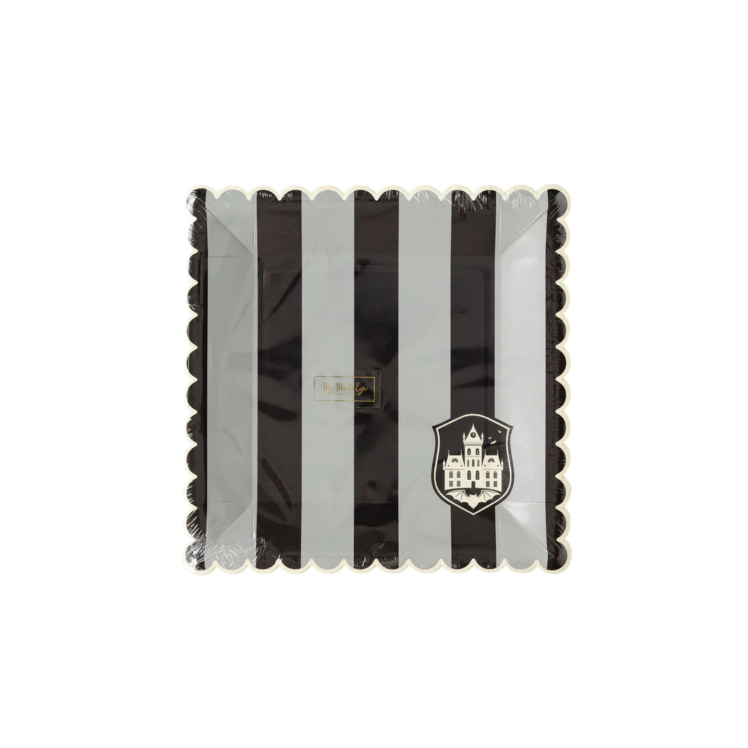 PARTY MORE TONAL BLACK STRIPE PAPER PLATE