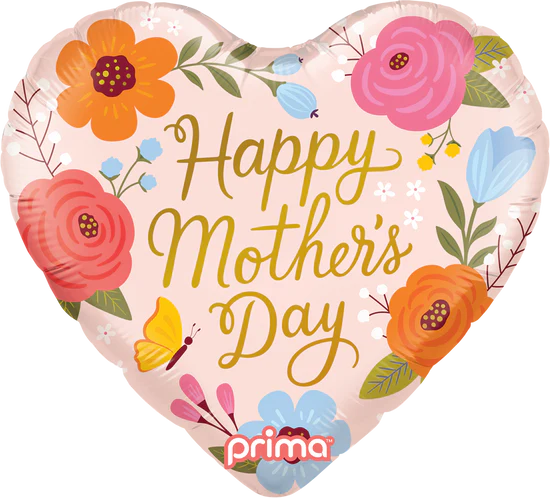 18" Heart Happy Mother's Day Trendy Flowers & Butterfly