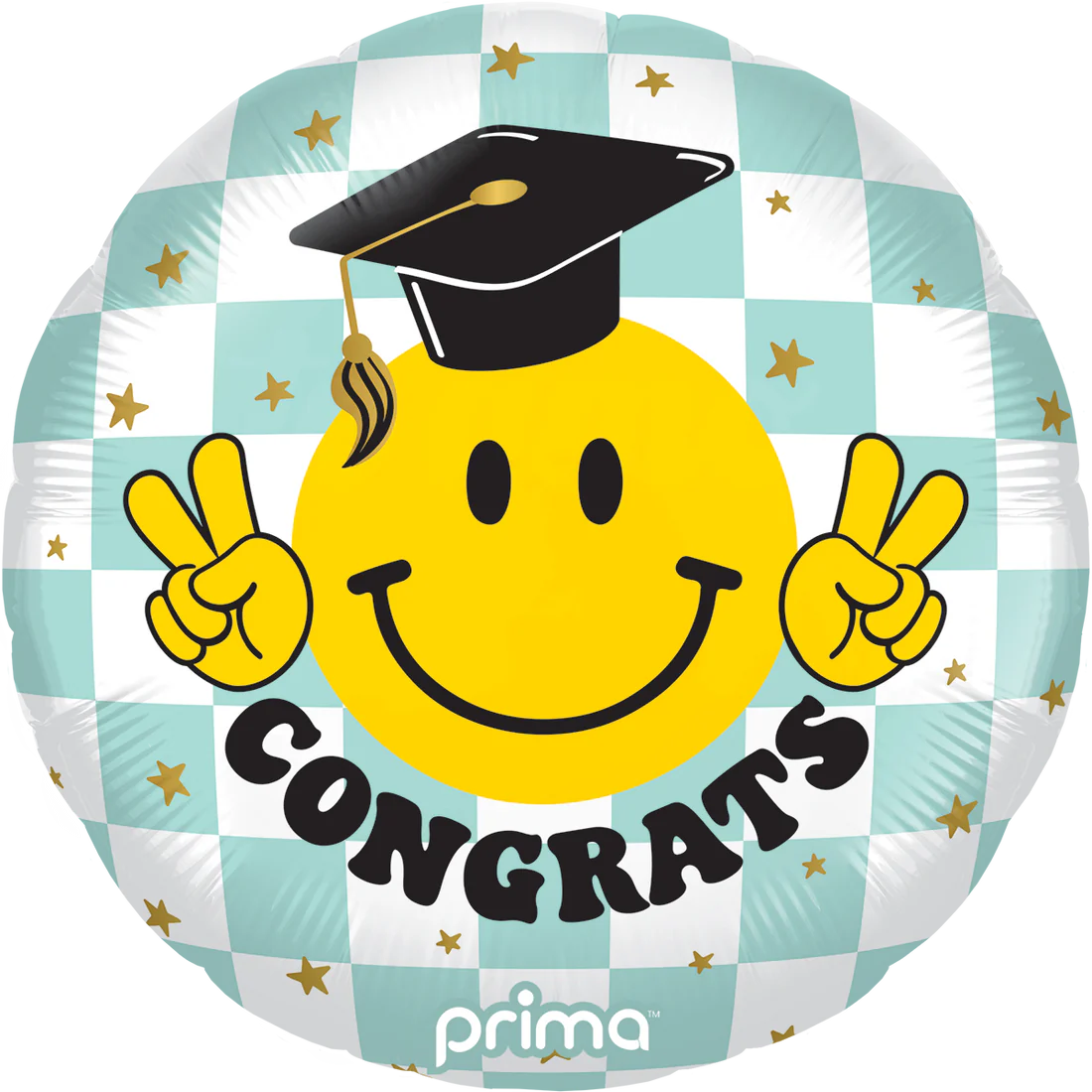 18" Round Congrats Smile Face Grad Checker