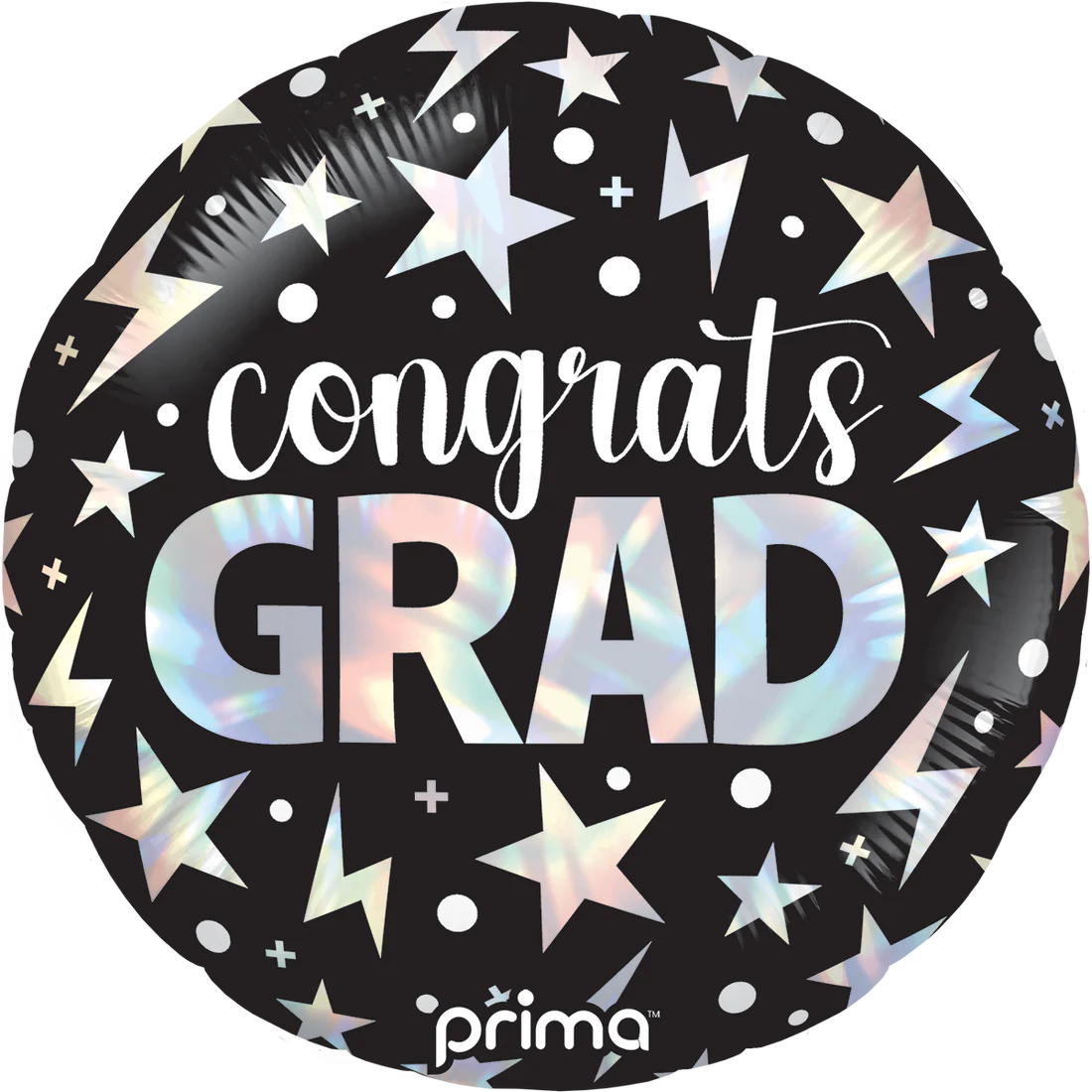 18" Round Congrats Grad Holographic Stars & Lightning Bolts