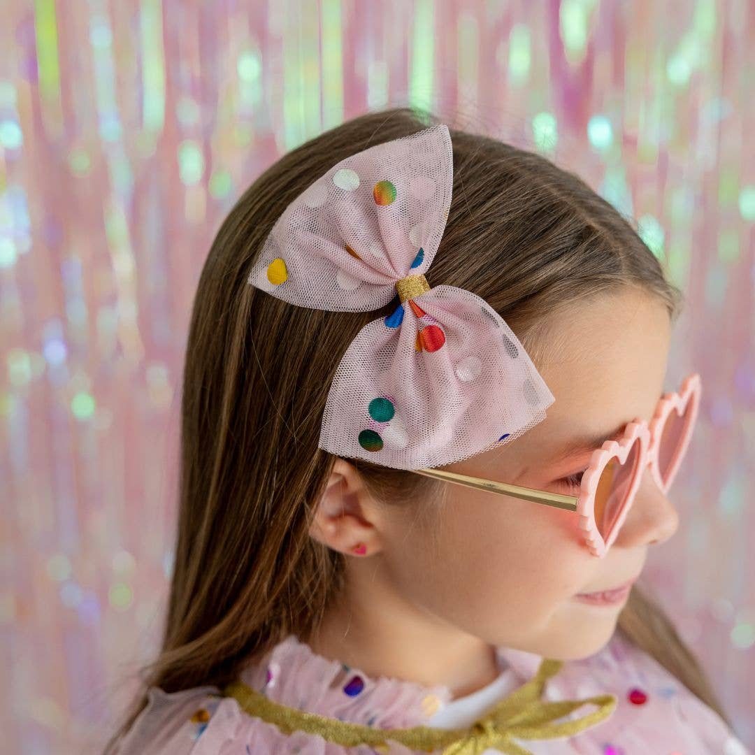 Pink Confetti Tulle Bow Clip - Kids Hair Clip - Hair Bows