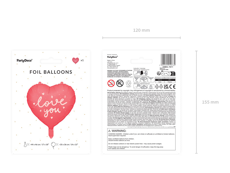 Foil balloon Heart ''I love you'', 45 cm, mix