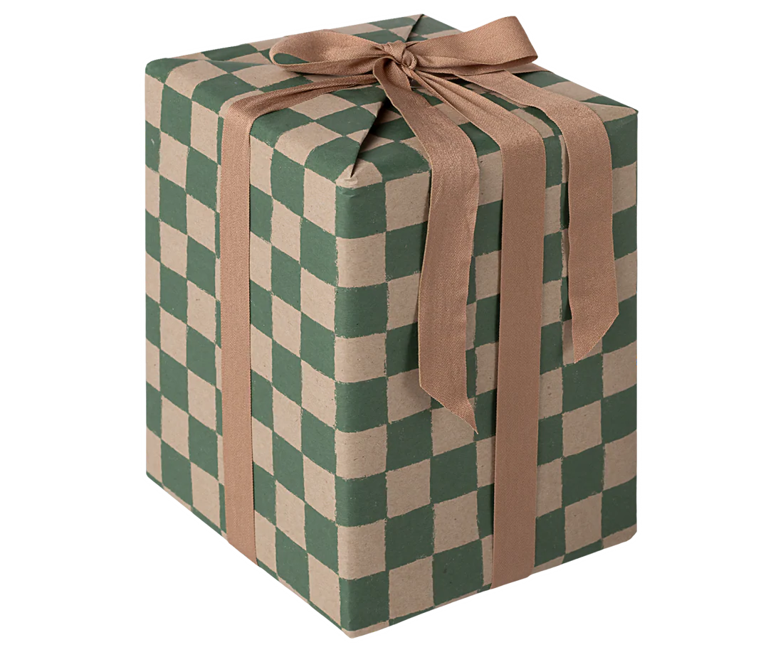 Gift wrap, 10 m - Checker - Green