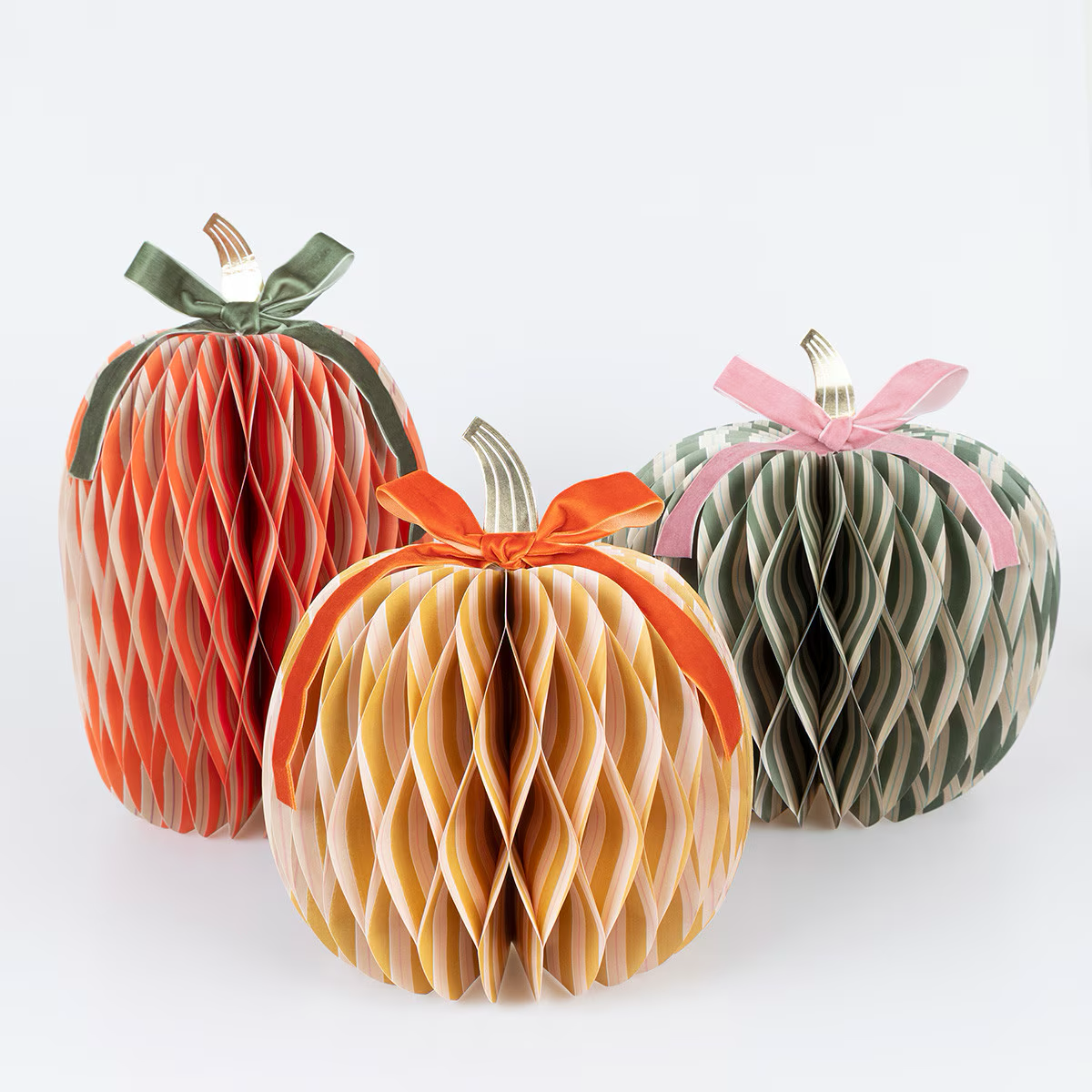 Fall Stripe Paper Honeycomb Pumpkins (x 3)