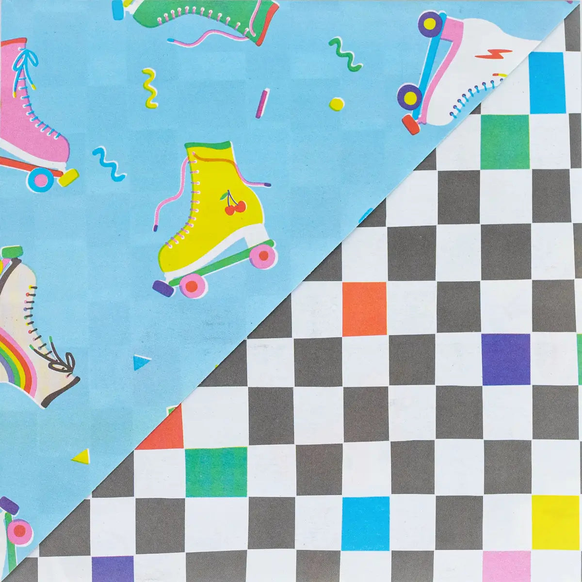 Roller Skates/ 80s Check • DOUBLE-SIDED ECO WRAPPING PAPER