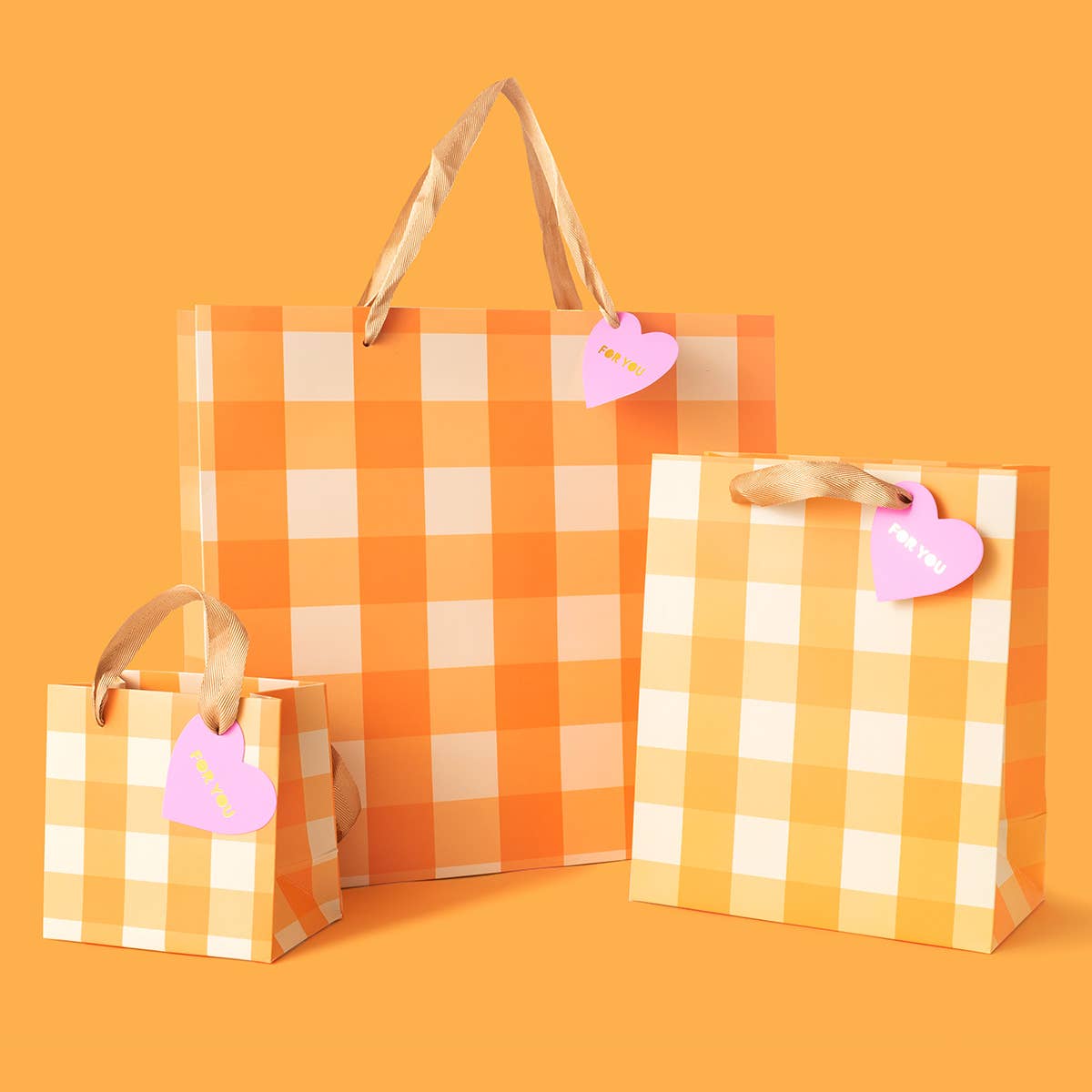 Gift Bags - Orange Gingham - Assorted Sizes to Choose From