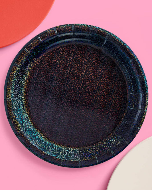 Black Shimmer Plates - NYE Birthday Party Decorations
