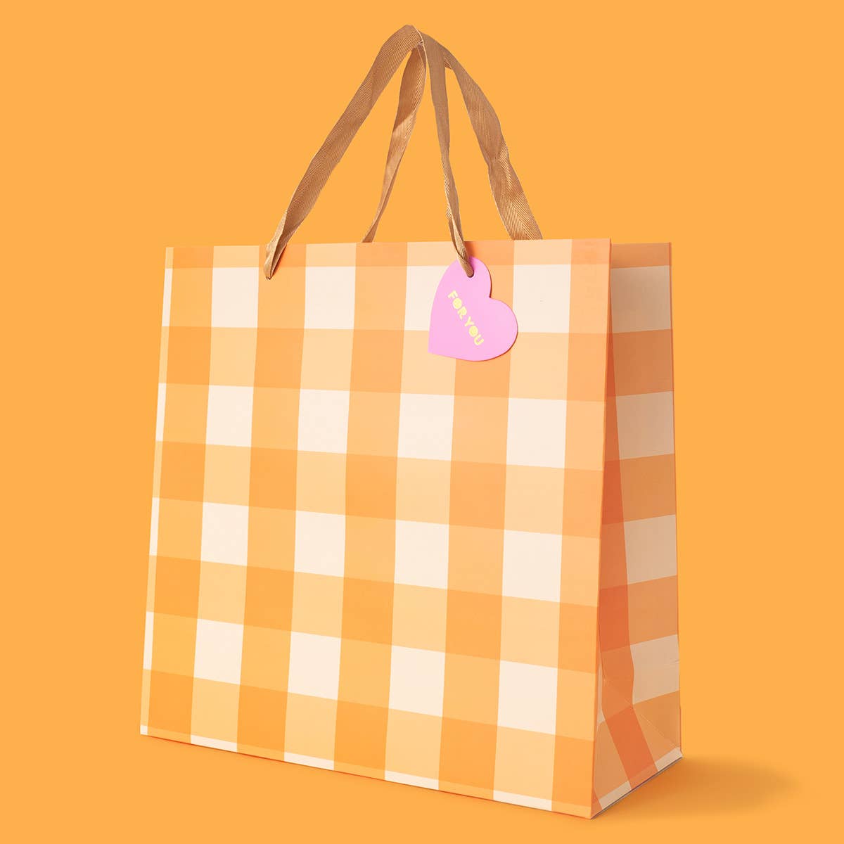 Gift Bags - Orange Gingham - Assorted Sizes to Choose From