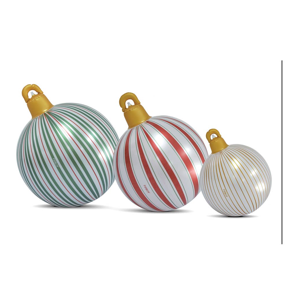 Vintage Stripe Light Up Christmas Ornament Holiday Balls - 3 Pack