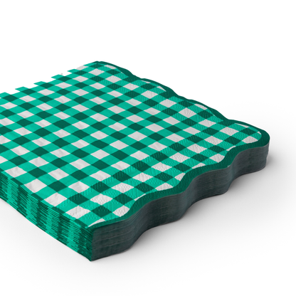 ELEGANT EMERALD GREEN GINGHAM DINNER NAPKINS