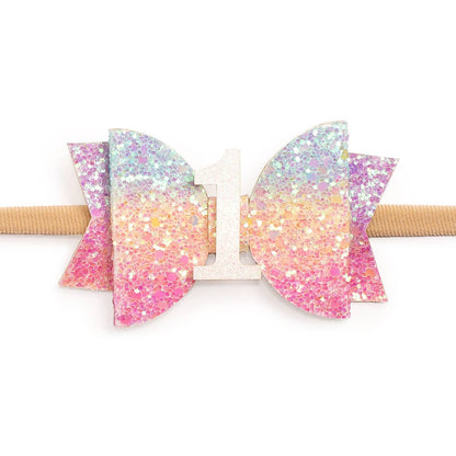 1st Birthday Pastel Rainbow Bow Baby Headband