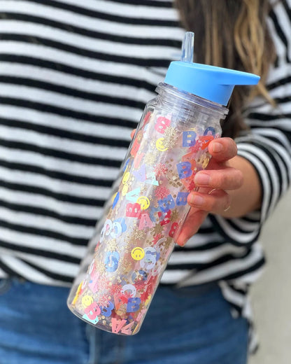 Little Letters Confetti Water Bottle with Straw