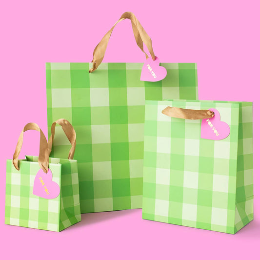 Gift Bags - Green Gingham - Assorted Sizes to Choose From