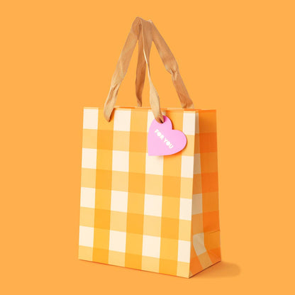 Gift Bags - Orange Gingham - Assorted Sizes to Choose From