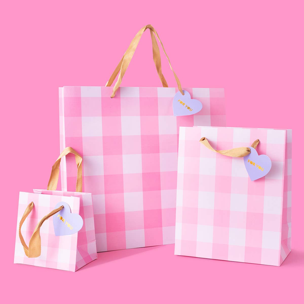 Gift Bags - Pink Gingham - Assorted Sizes to Choose From