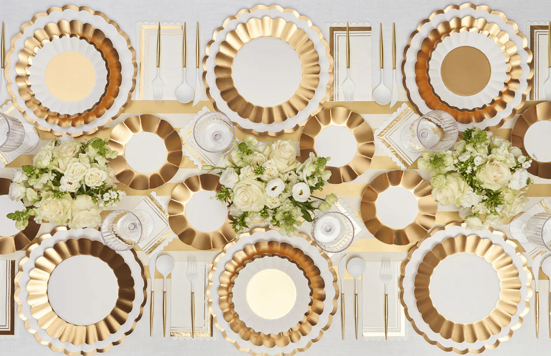 DINNER PLATE GOLD & WHITE/8 PKG