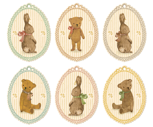 Gift tags, Bunnies and Teddies, 12 pcs.