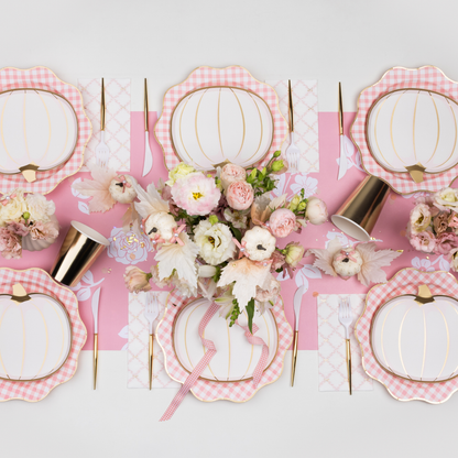 ELEGANT PETAL PINK GINGHAM DINNER PLATES