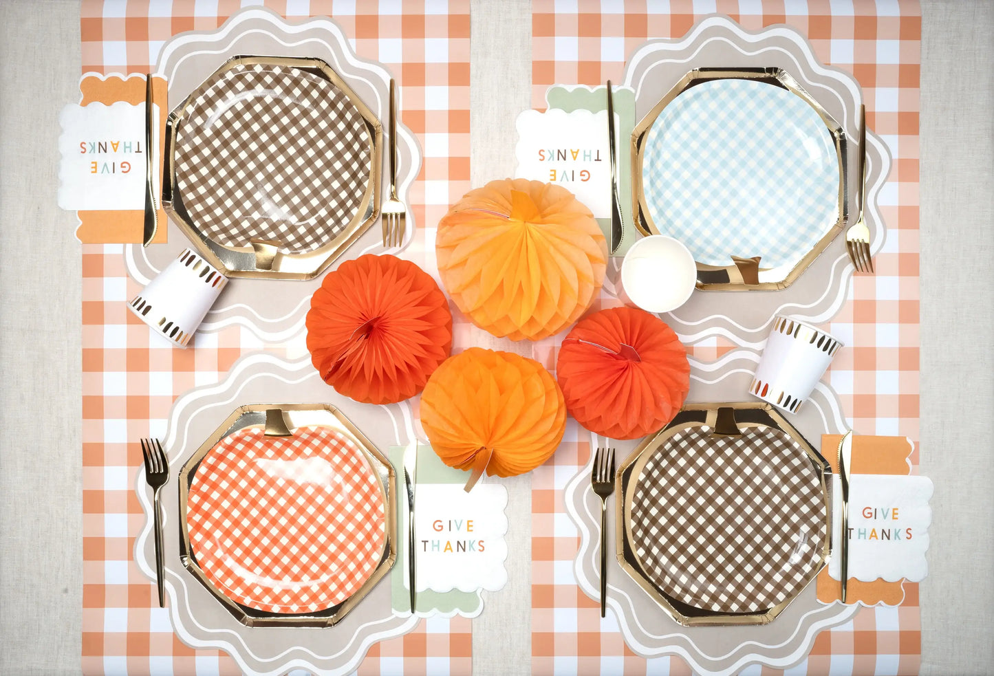 Orange Gingham Paper Table Runner