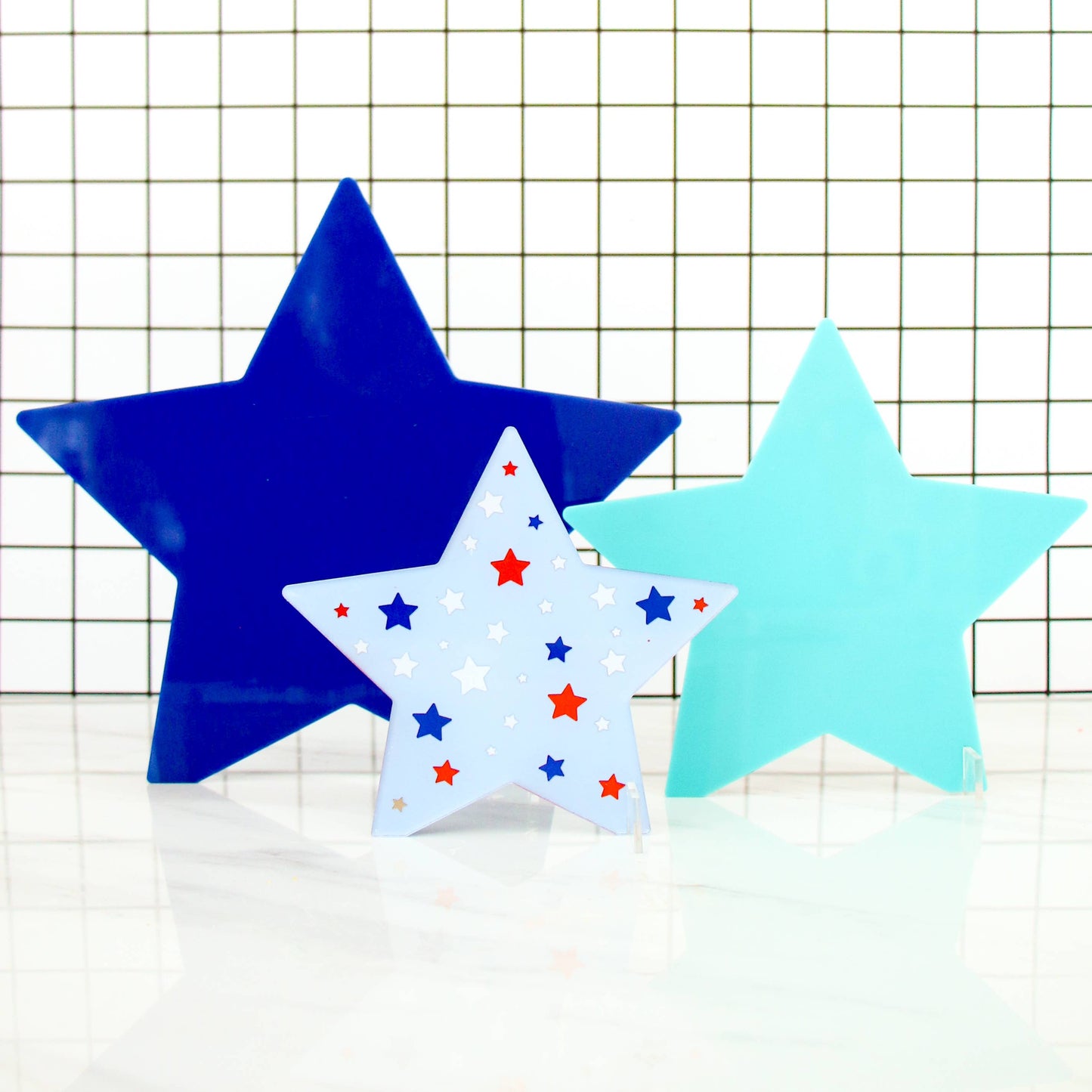 Blue and turquoise acrylic stars decor for the 4th of July