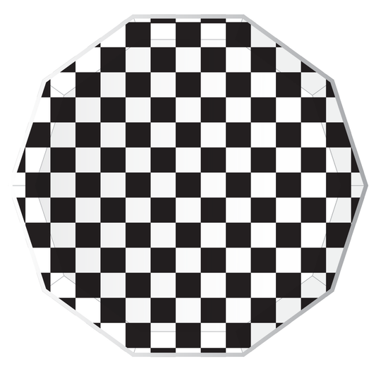 BLACK AND WHITE SIGNATURE CHECKER DINNER PLATES