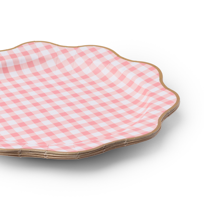 ELEGANT PETAL PINK GINGHAM DINNER PLATES