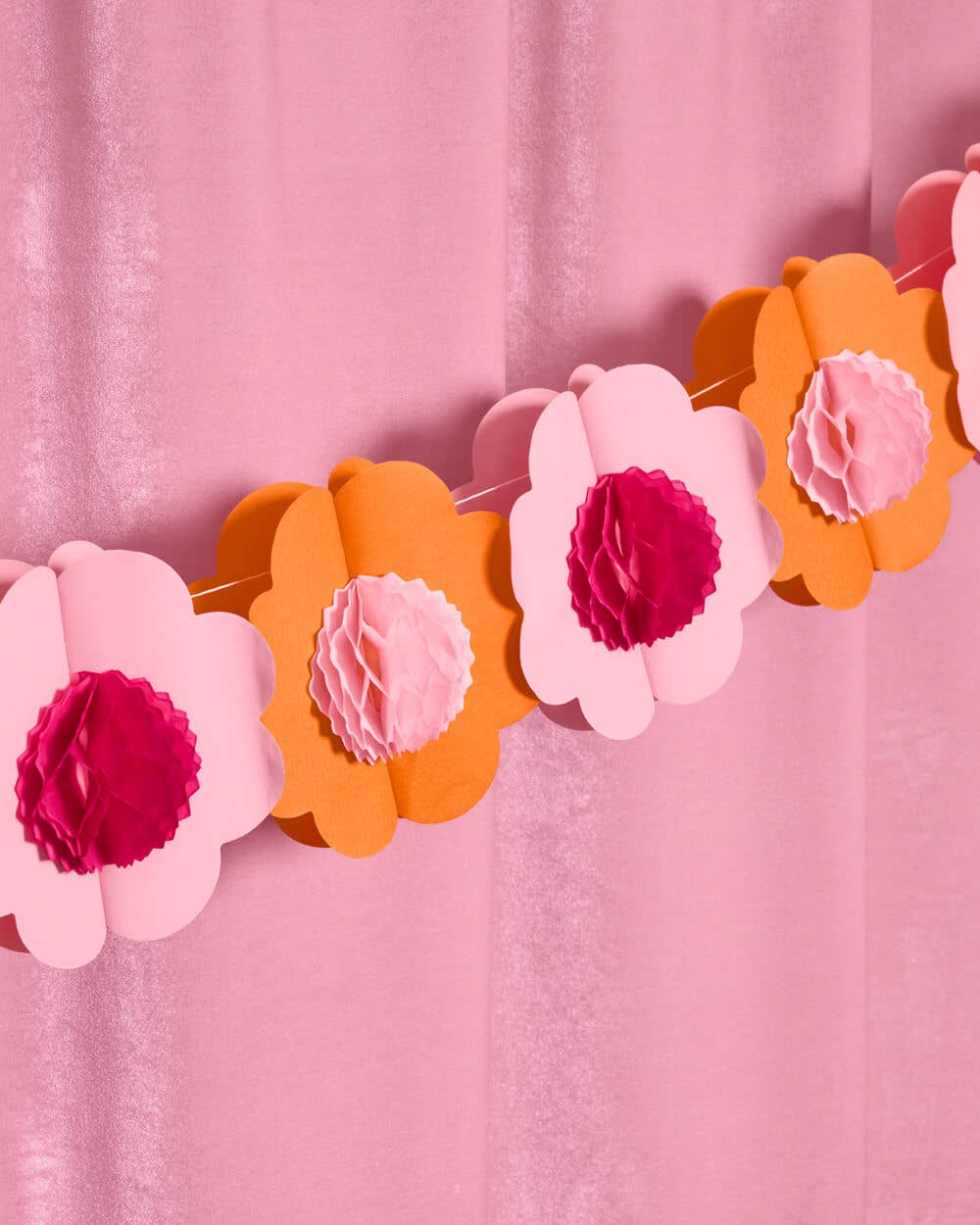 Flower Garland - 3D paper 10 ft banner, pink, orange, kids