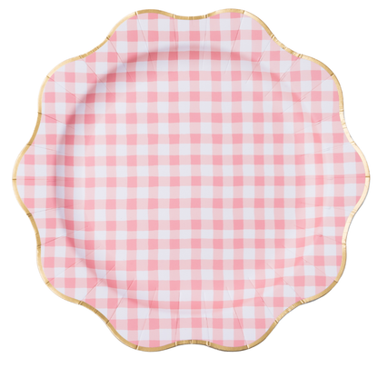 ELEGANT PETAL PINK GINGHAM DINNER PLATES