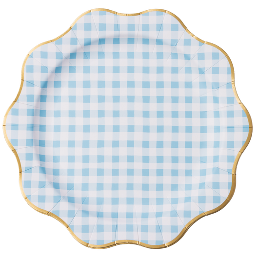 ELEGANT SKY BLUE GINGHAM DINNER PLATES