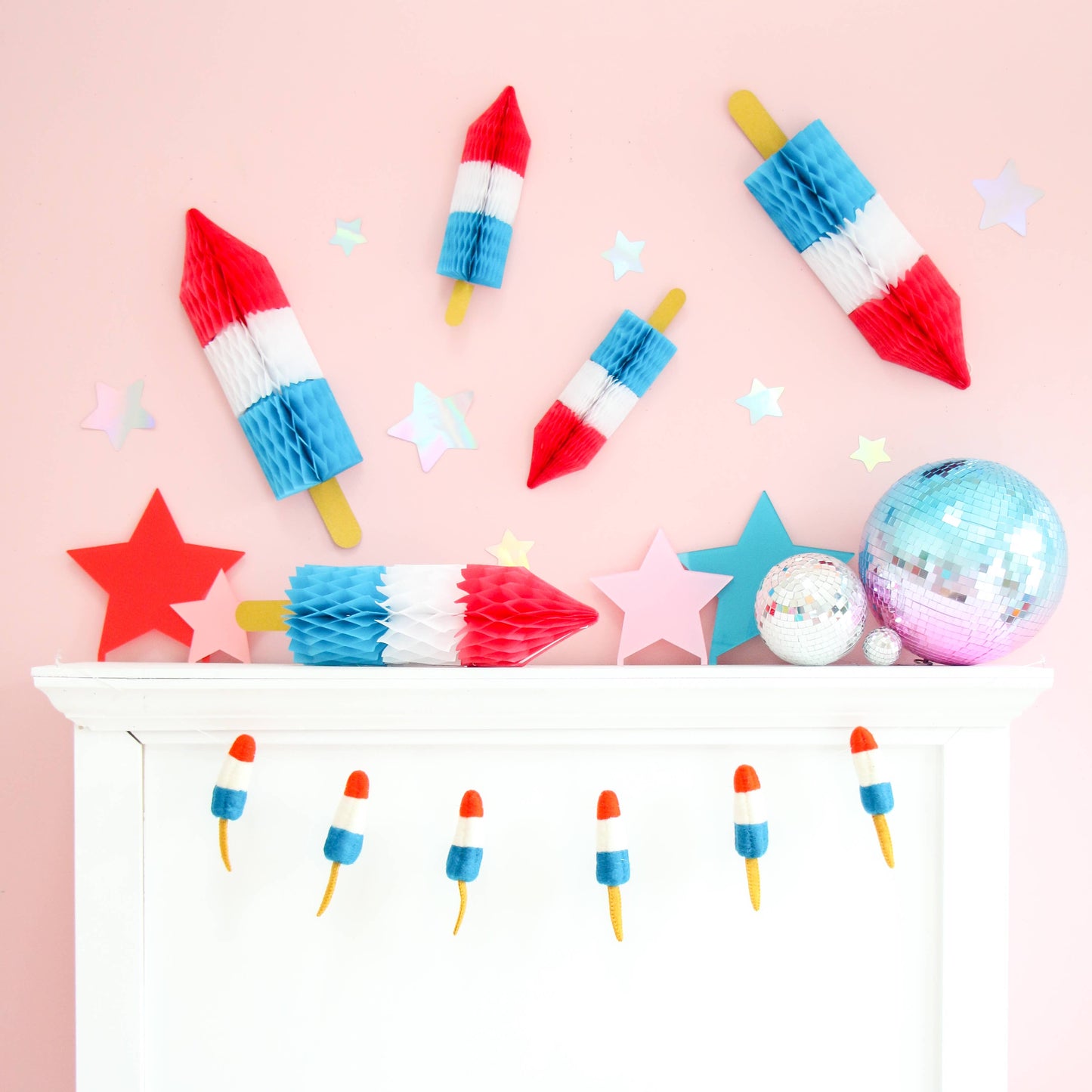 Honeycomb Bombpop/rocket popsicle 4th of July decorations