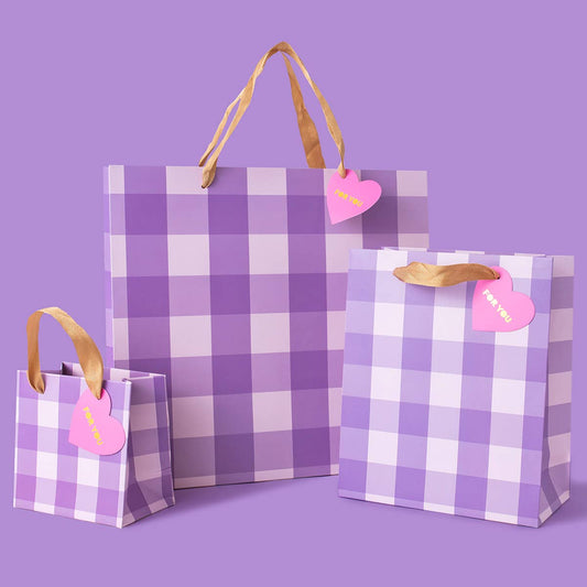 Gift Bags - Purple Gingham - Assorted Sizes to Choose From