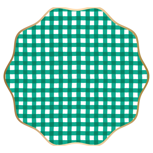 ELEGANT EMERALD GREEN GINGHAM DINNER PLATES