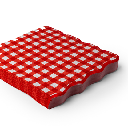 ELEGANT CHERRY RED GINGHAM DINNER NAPKINS