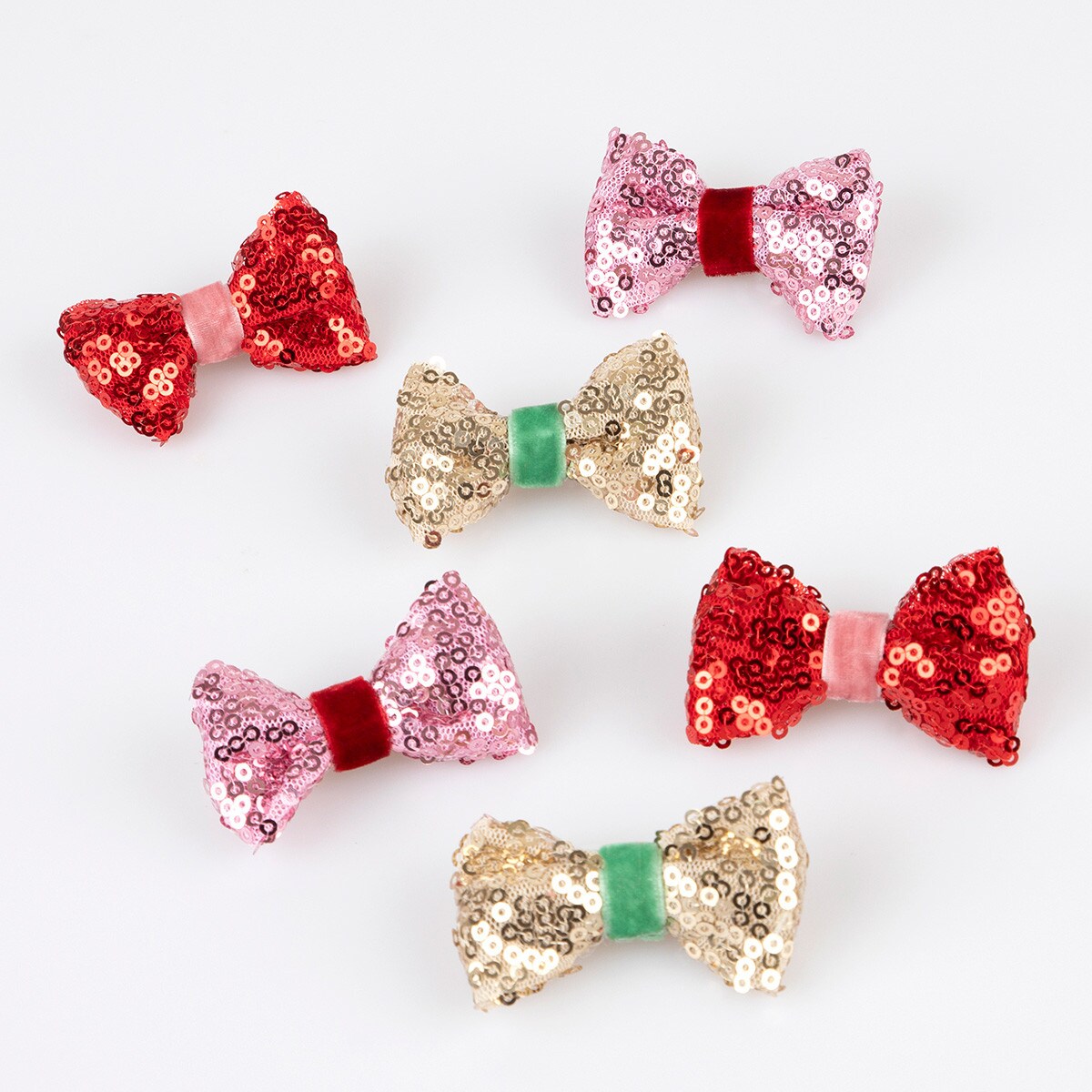 Sequin & Velvet Mini Bow Hairclips (x 6)