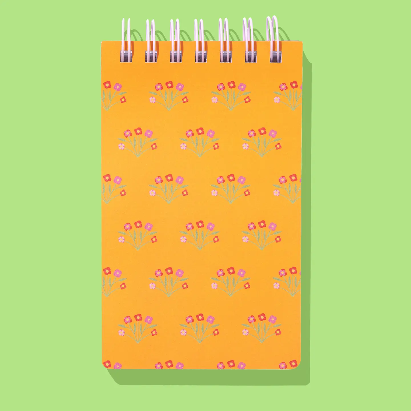 Small Spiral Top Notebook - Orange w/ Flower Bouquets