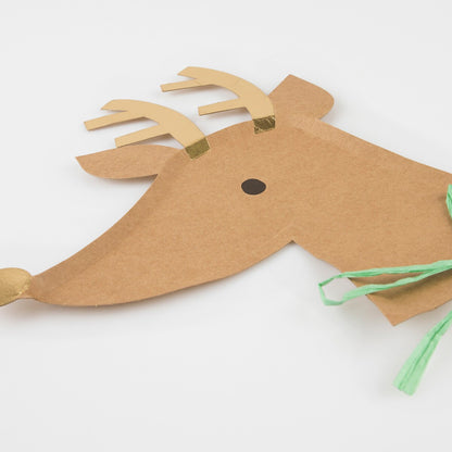 Reindeer With Raffia Bow Plates (x 8)