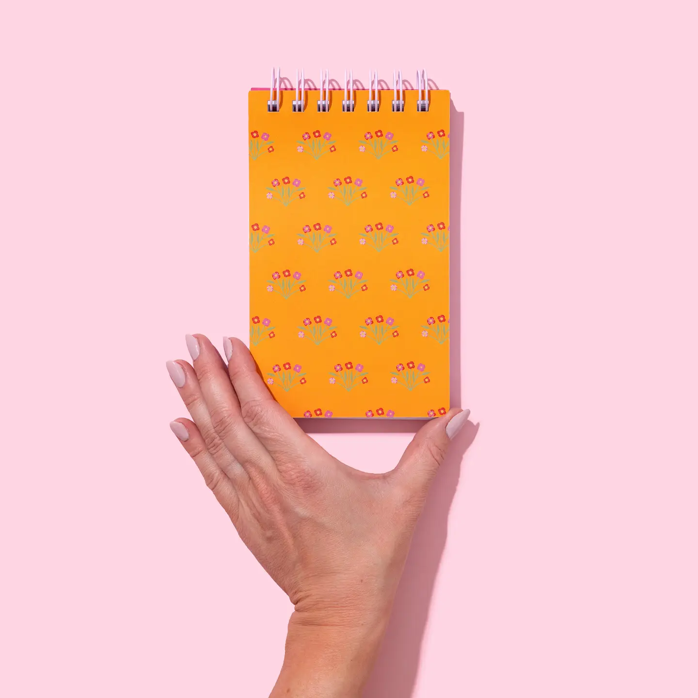 Small Spiral Top Notebook - Orange w/ Flower Bouquets