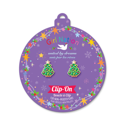 Happy Christmas Tree Clip On Earrings