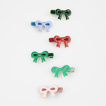 Enamel Bow Hair Clips (x 6)