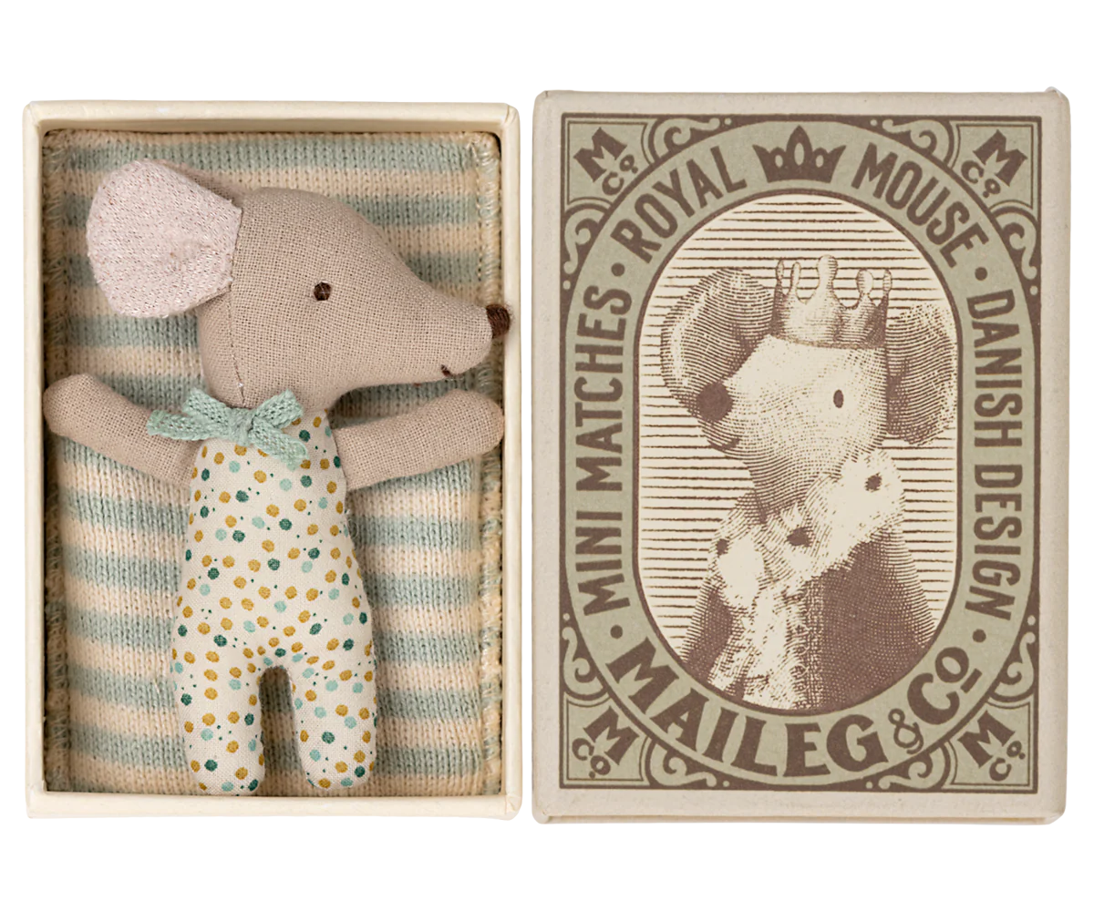 Sleepy/Wakey Baby Mouse in Matchbox- Blue