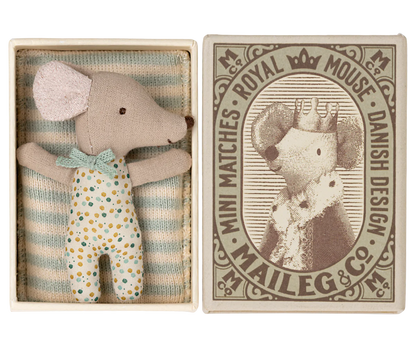 Sleepy/Wakey Baby Mouse in Matchbox- Blue