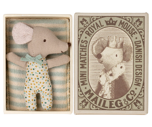 Sleepy/Wakey Baby Mouse in Matchbox- Blue