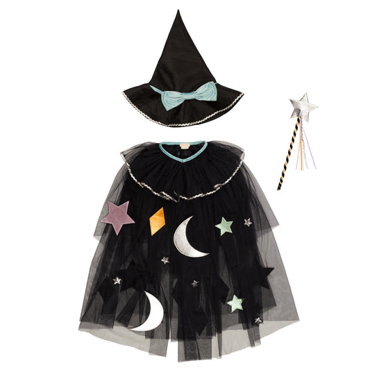 Tulle Appliqué Witch Cape, Hat & Wand